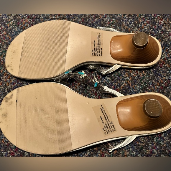 Blue Cats Eye Floral Crystal Bead Clear Strap Sandal Dress Shoe Kitten Heel 7 8 - Picture 3 of 3